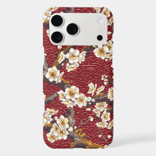 Japanese Plum Blossom Coral Cream Burgundy Pattern