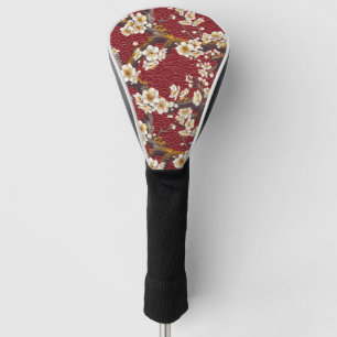Japanese Plum Blossom Coral Cream Burgundy Pattern Golf Head Cover