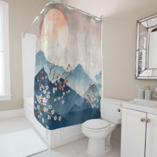 Japanese Plum Blossom Moon Shower Curtain