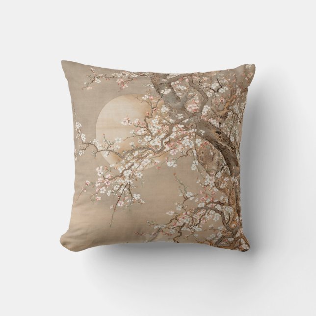 Japanese plum blossoms in moonlight by Sō Shizan Cushion (Front)