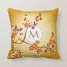 Japanese Plum Blossoms Moon Gold Orange Red Branch