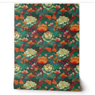 Japanese ponies on emerald wallpaper