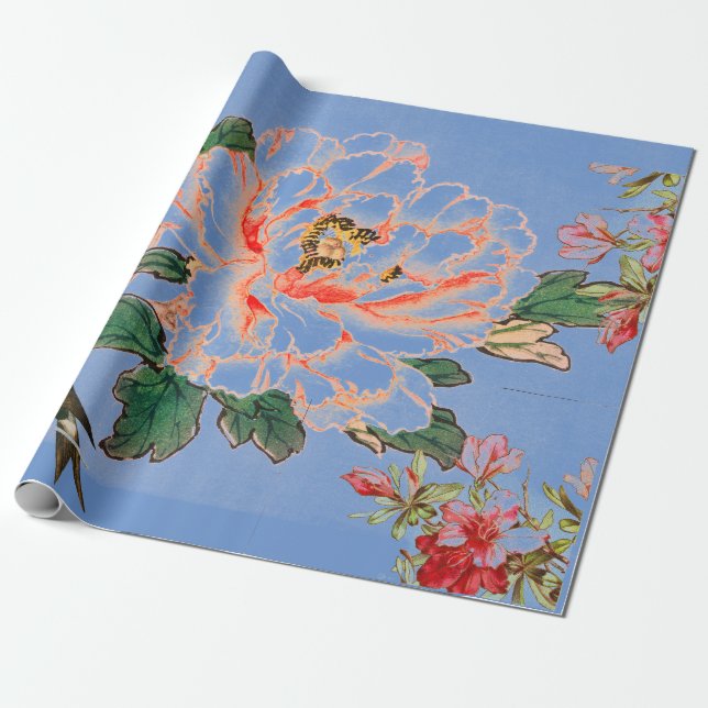 JAPANESE PRINT COLLAGE BLUE Wrapping Paper (Unrolled)