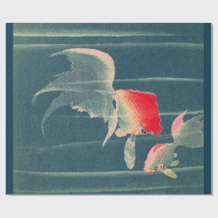 JAPANESE PRINT FISH SWIMMING IN BLUE WRAPPING PAPE PAPER