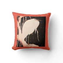 JAPANESE PRINT HERON COTTON Throw Pillow