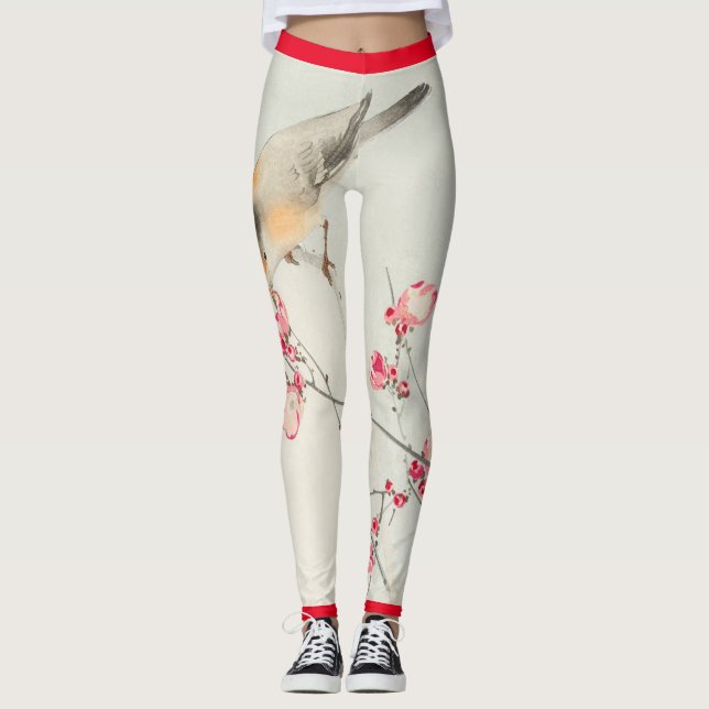 JAPANESE PRINT OF BIRD & CHERRY BLOSSOMS Leggings (Front)