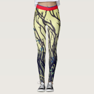 JAPANESE PRINT OF BRANCHES PRINTED LEGGINGS