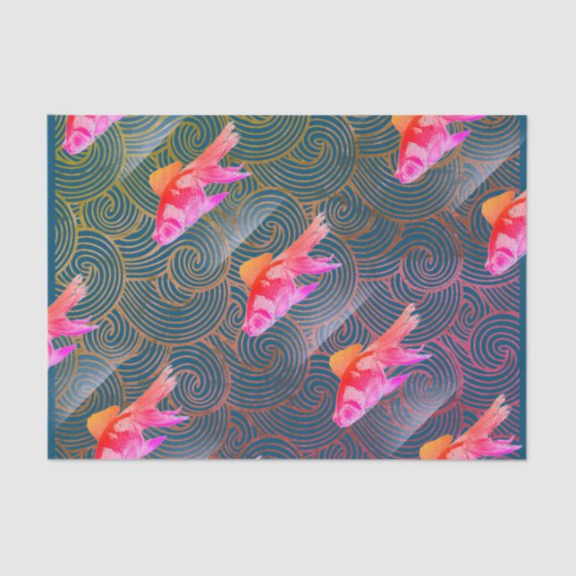 JAPANESE PRINT OF KOI Tissue Paper W/ wave pattern (Front)