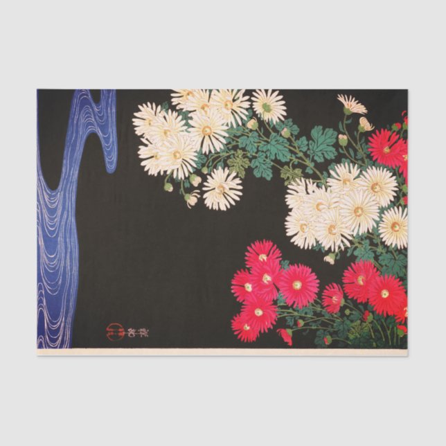 JAPANESE PRINT STREAM AND FLOWERS Tissue Paper (Front)