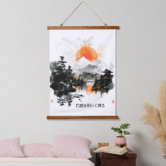 Japanese Proverb Knock on a stone bridge Hanging Tapestry