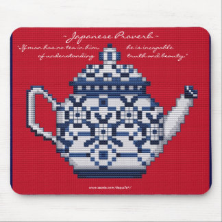 JAPANESE PROVERB TEA POT Cross Stitch Style Design Mouse Pad