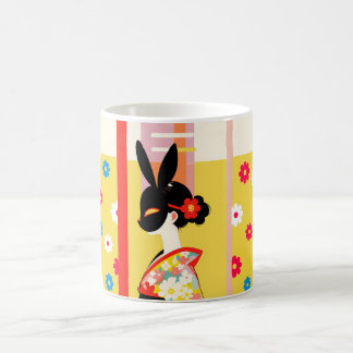 Japanese Rabbit Mask – Retro Floral Mug