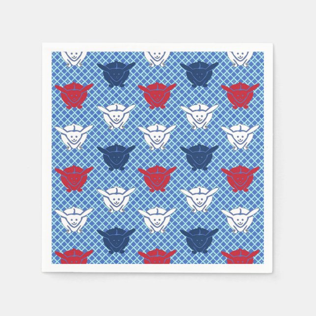 Japanese rabbit print, blue with red and white napkin (Front)