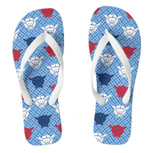 Japanese rabbit print, blue with red and white thongs