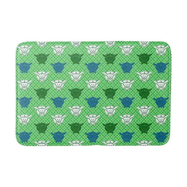 Japanese rabbit print, green, blue and white bath mat (Front)