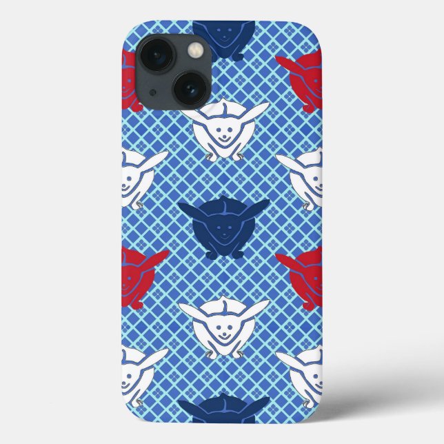 Japanese rabbit print, green, blue and white Case-Mate iPhone case (Back)