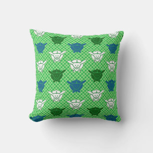 Japanese rabbit print, green, blue and white cushion