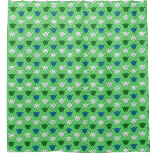 Japanese rabbit print, green, blue and white shower curtain