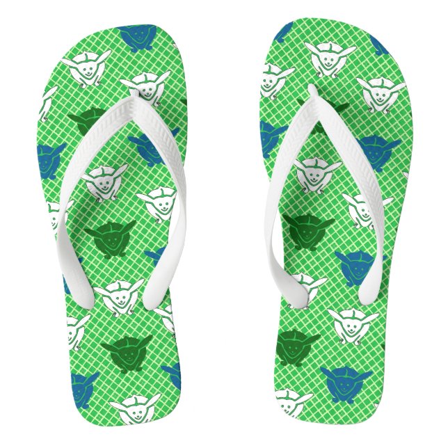Japanese rabbit print, green, blue and white thongs (Footbed)