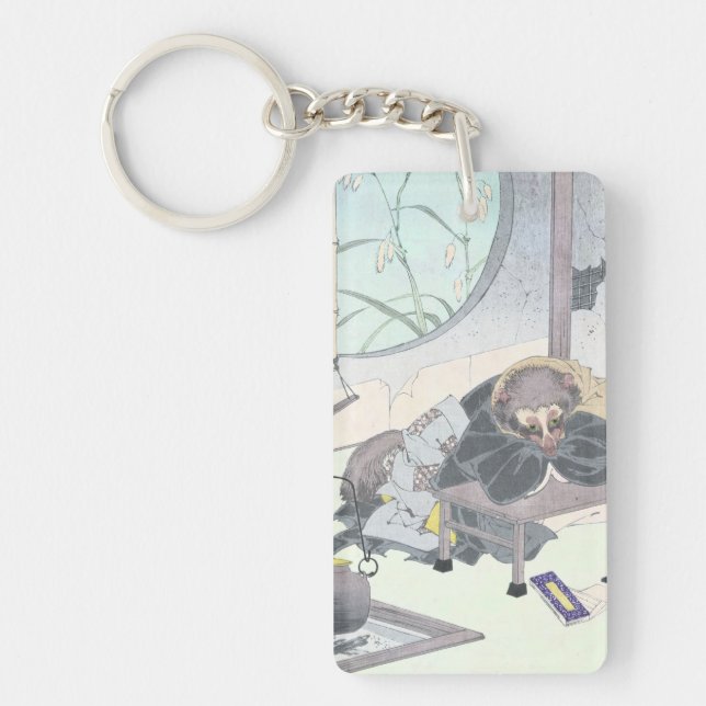 Japanese Raccon Dog Tanuki Ukiyo-e by Yoshitoshi Key Ring (Front)