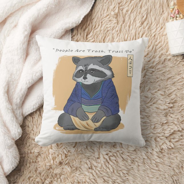 JAPANESE RACCOON QUOTE PEAPLE ARE TRUSH TRUST ME CUSHION (Blanket)