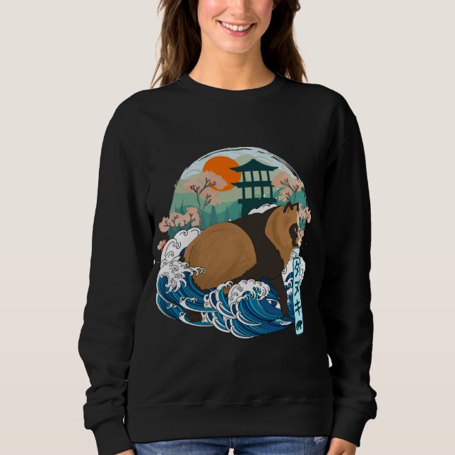 Japanese Racoon Dog Great Wave Kanagawa Japan Vin Sweatshirt (Front)