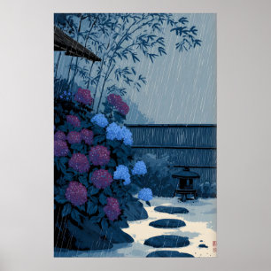 Japanese Rain Wall Art - Quiet Garden Scene with