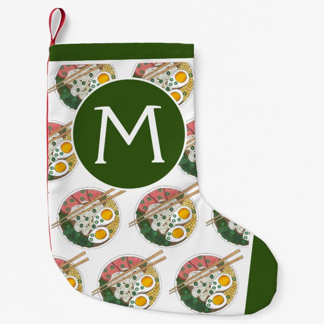 Japanese Ramen Noodle Soup Foodie Monogram Small Christmas Stocking (Front)