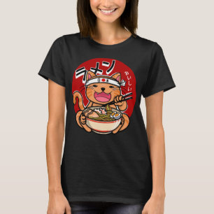 Japanese ramen noodles anime funny Japan cat (2) T-Shirt