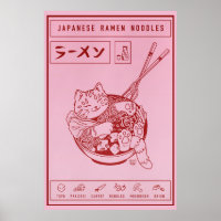 Japanese Ramen Noodles Cat Poster
