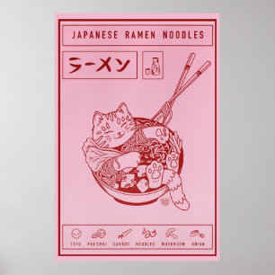 Japanese Ramen Noodles Cat Poster