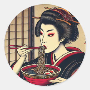 Japanese ramen ukiyoe japan hiroshige kabuki classic round sticker