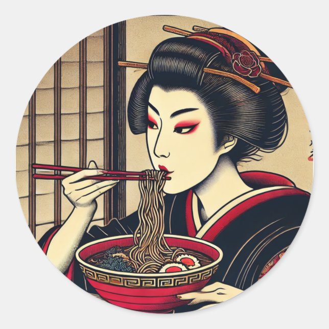 Japanese ramen ukiyoe japan hiroshige kabuki classic round sticker (Front)