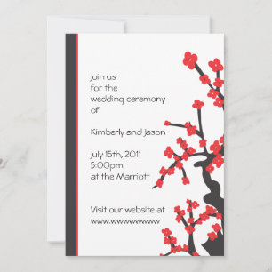 Japanese red blossoms wedding invitation