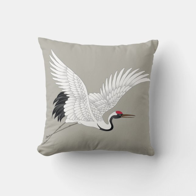 Japanese Red Crowned Crane Fine Art Cushion (Front)