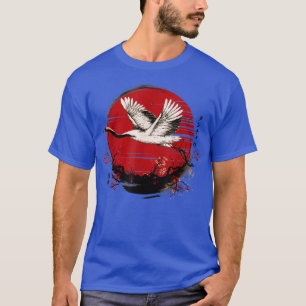Japanese Red Crowned Crane in Japan Retro Cherry B T-Shirt