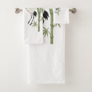 Japanese Red-Crowned Cranes Embroidery Bamboo gift Bath Towel Set