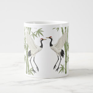 Japanese Red-Crowned Cranes Embroidery Bamboo gift Large Coffee Mug