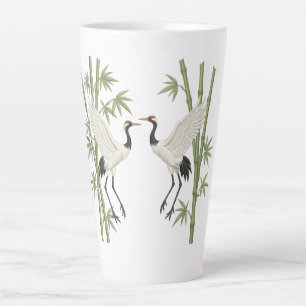 Japanese Red-Crowned Cranes Embroidery Bamboo gift Latte Mug