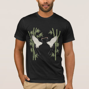 Japanese Red-Crowned Cranes Embroidery Bamboo gift T-Shirt