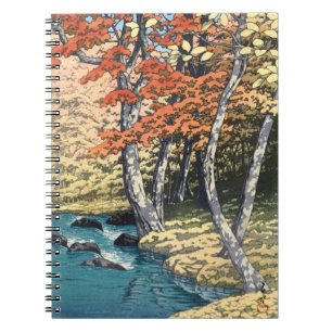 Japanese Red Maple River Shin-hanga Poster Notebook