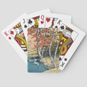Japanese Red Maple River Shin-hanga Poster Playing Cards