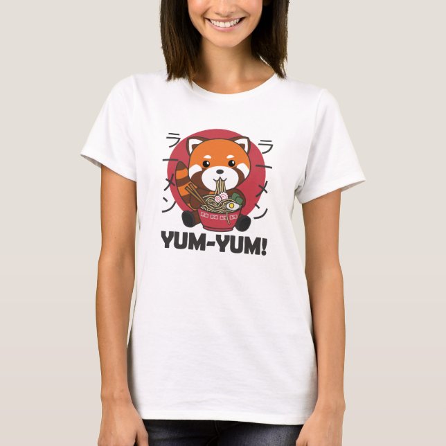 Japanese Red Panda Ramen Kawaii Noodles T-Shirt (Front)