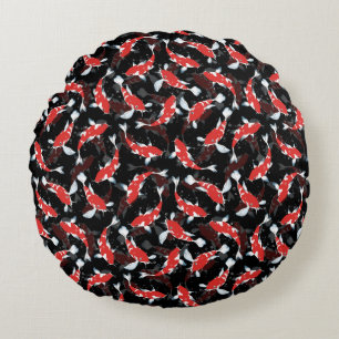 Japanese Red Pond Fishes - Koi Fish Pattern Round Cushion
