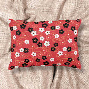 Japanese Red Sakura Cherry Blossom Flowers Decorative Cushion