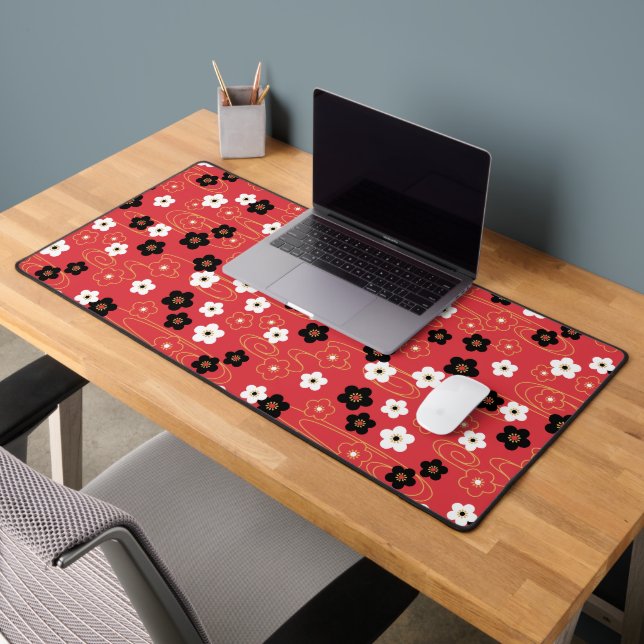 Japanese Red Sakura Cherry Blossom Flowers Desk Mat (Office 2)