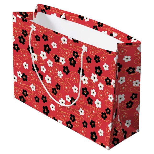 Japanese Red Sakura Cherry Blossom Flowers Large Gift Bag (Back Angled)