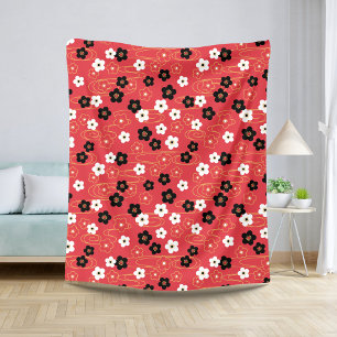 Japanese Red Sakura Cherry Blossom Flowers Sherpa Blanket