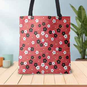 Japanese Red Sakura Cherry Blossom Flowers Tote Bag