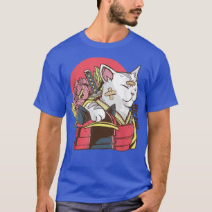 Japanese Retro Samurai Cat Bushido Warrior  T-Shirt
